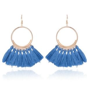 Sale! Long Tassel Fringe Boho Earrings BLUE